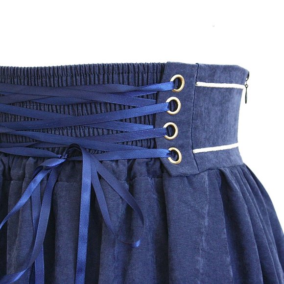 Unique Navy Blue A Line Skater Skirt With Golden Celestial Embroidery Size S - Picture 9 of 10